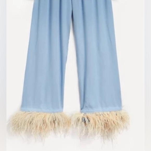 Sleeper -  Blue/Beige Pajama Party Pants Ostrich Feather Pants - Picture 5 of 12
